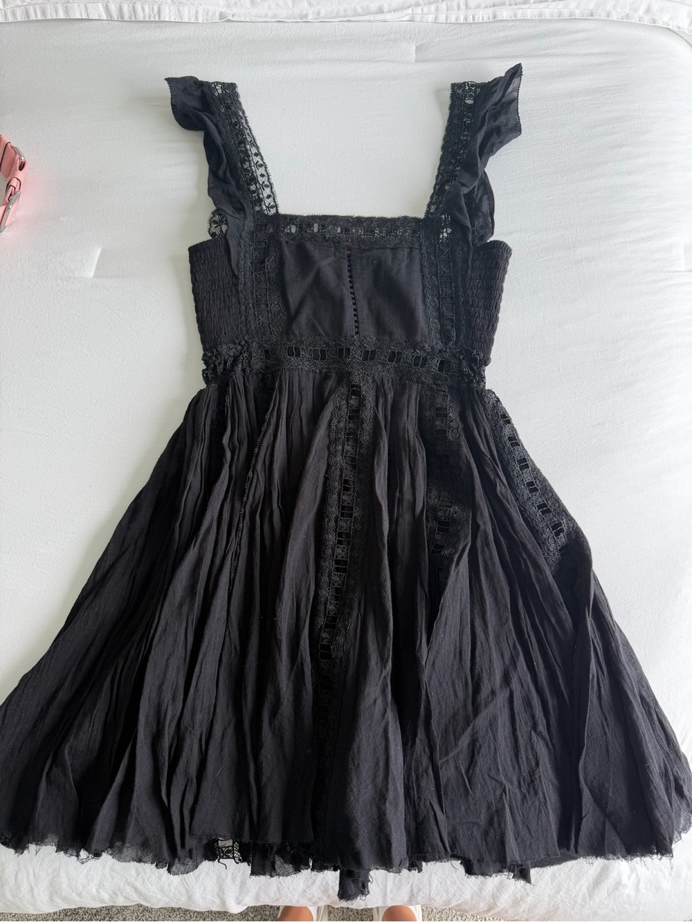 Free People Black Mini Dress with Lace Trim